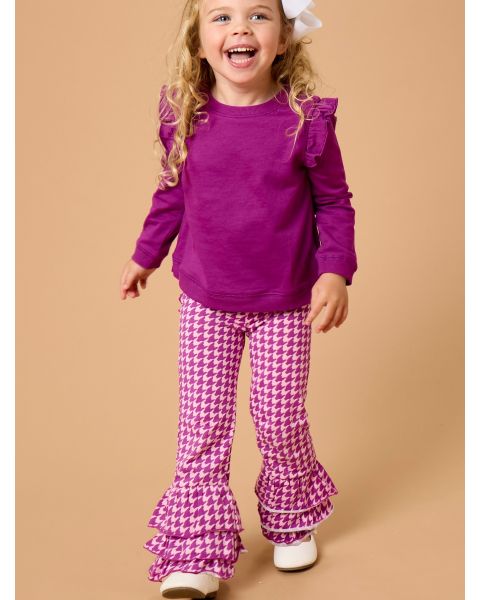 Plum Tart Houndstooth Flare Pants, with Signature Rear Ruffles