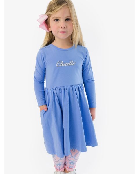 Periwinkle Blue Knit Long Sleeve Twirl Dress