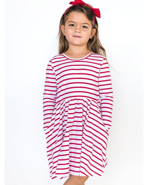 Red & White Stripe Knit Long Sleeve Twirl Dress