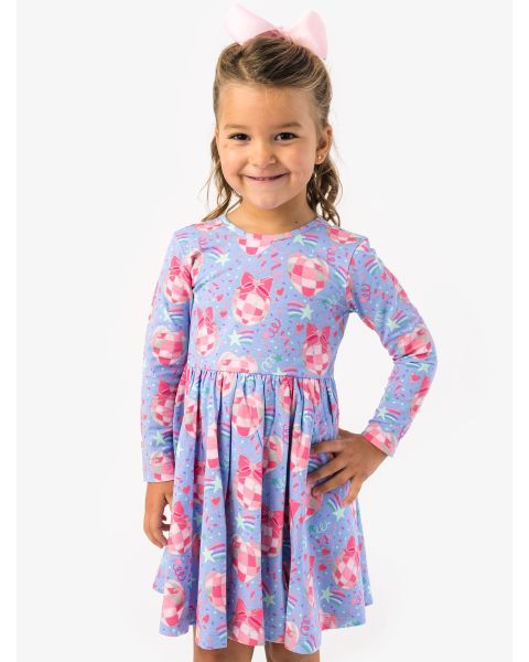 Pink Disco Party Knit Long Sleeve Twirl Dress