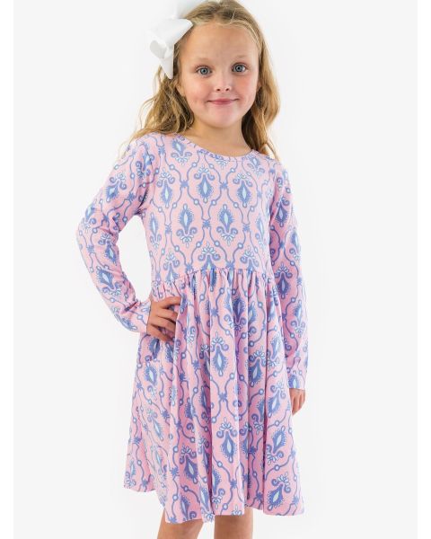 Pink Fairytale Jewels Knit Long Sleeve Twirl Dress