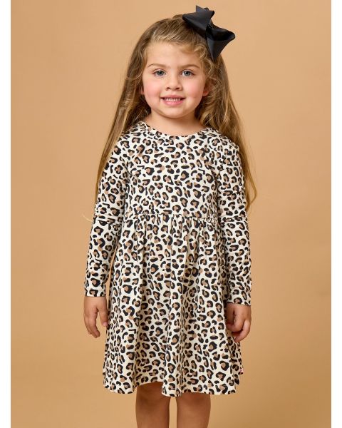Classic Leopard Knit Long Sleeve Twirl Dress