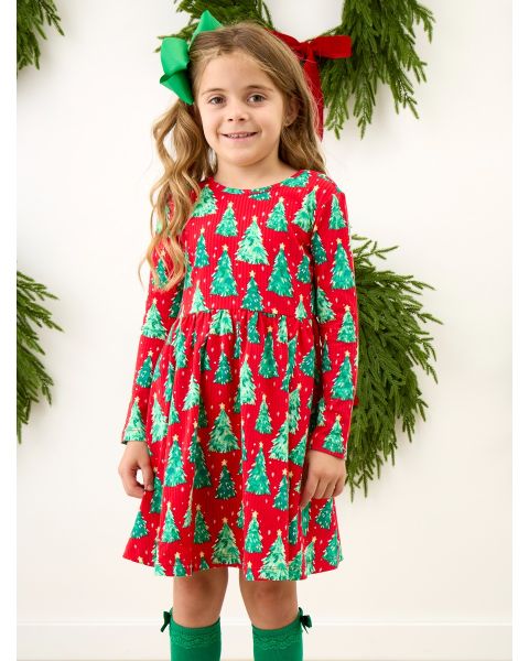 O Christmas Tree Knit Long Sleeve Twirl Dress