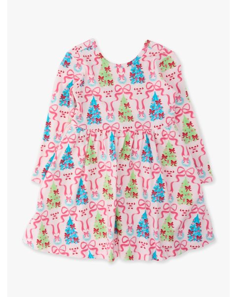 Merry & Bright Bows Knit Long Sleeve Twirl Dress