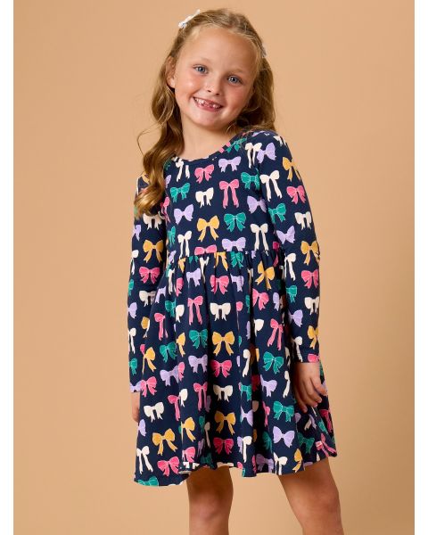 Cozy Bows Knit Long Sleeve Twirl Dress