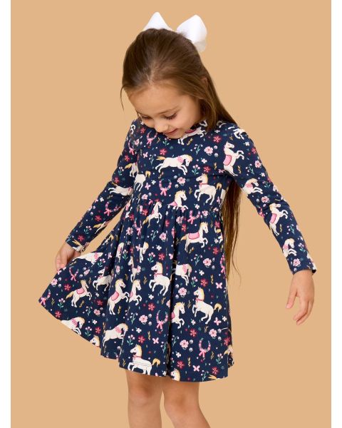 Pony Petals Knit Long Sleeve Twirl Dress
