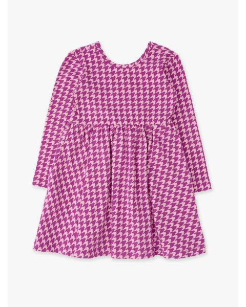 Plum Tart Houndstooth Knit Long Sleeve Twirl Dress