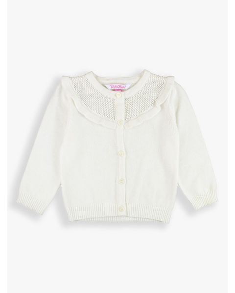 Off-White Sweater Knit Ruffle Trim Cardigan