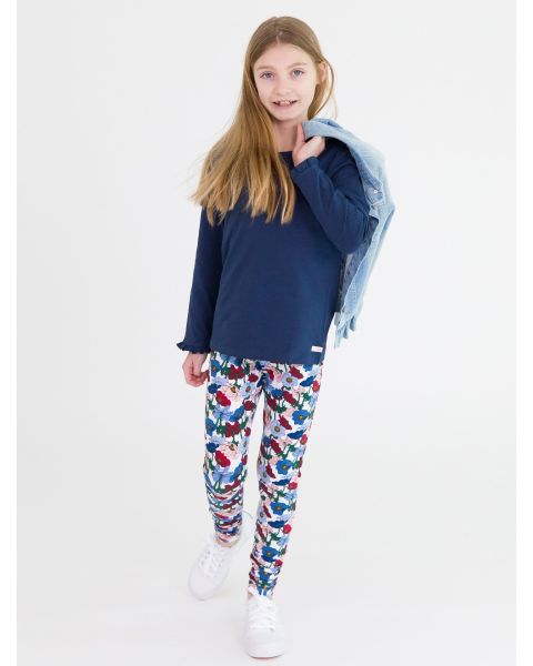Dark Navy Knit Long Sleeve Ruffle Layering Tee