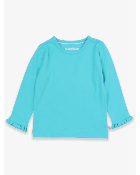 Bright Aqua Knit Long Sleeve Ruffle Layering Tee