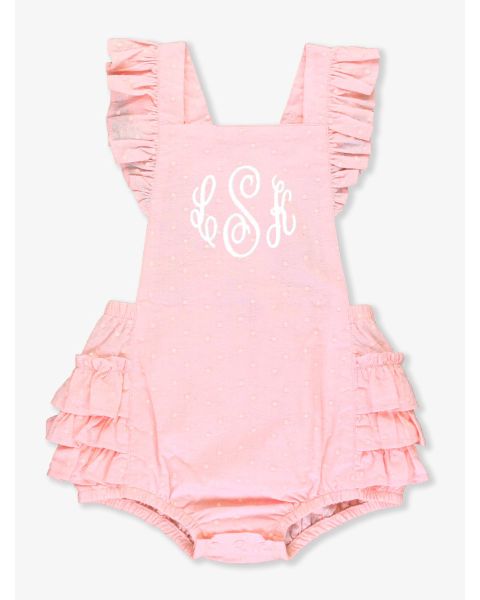 Pink Embroidered Vintage Dot Flutter Overall Romper