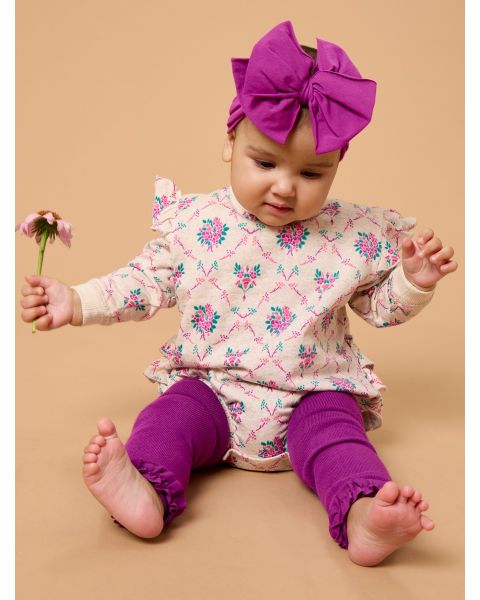 Heather Oatmeal Bouquets Sweatshirt Bubble Romper