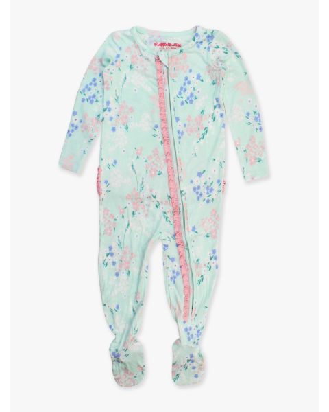 Mint Meadow Ruffle One Piece Footie Pajama, Bamboo Viscose
