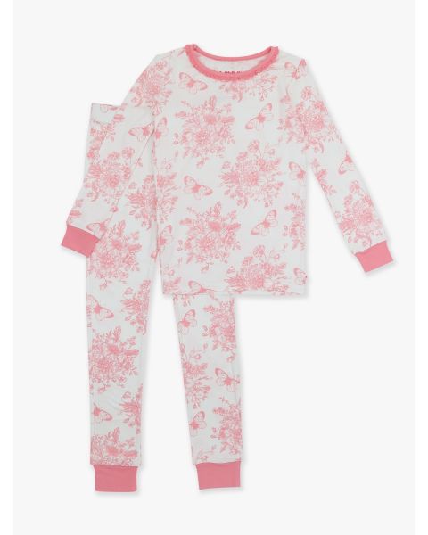 Pink Butterfly Garden Toile Ruffle Long Sleeve Pajama Set