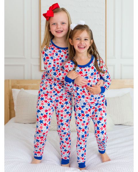 Star-Spangled Ruffle Long Sleeve Pajama Set, Bamboo Viscose