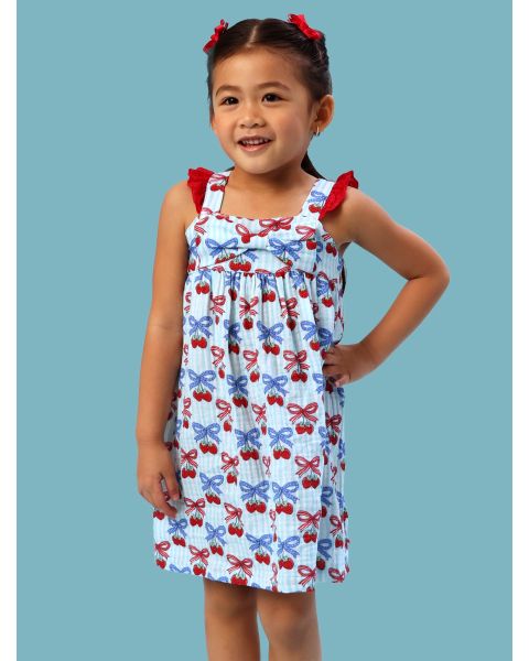 Berries & Bows Cotton Gauze Flutter Bow Woven Dress