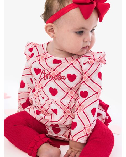 Pink Sweetheart Plaid Cotton Gauze Long Sleeve Flutter Bubble Romper