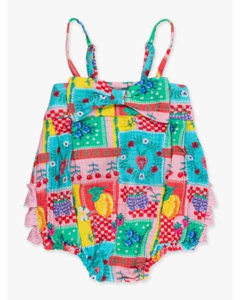 Picnic Party Cotton Gauze Bow Front Bubble Woven Romper