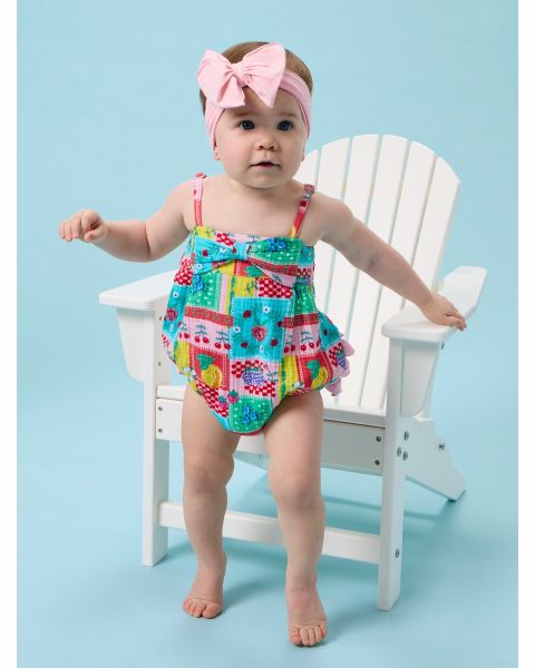 Picnic Party Cotton Gauze Bow Front Bubble Woven Romper