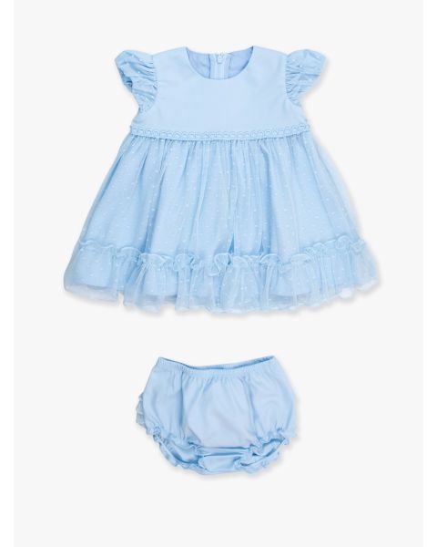 Light Blue Dotted Tulle Dress & RuffleButt Bloomer Set