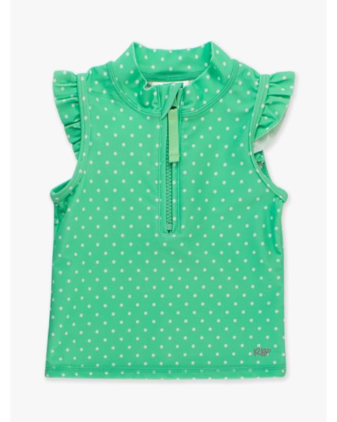 Spring Green Micro Dot Sleeveless Zip Ruffle Sleeve Active Top