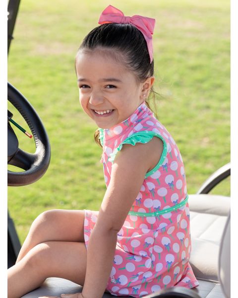 Pink Tee Time Sleeveless Zip Ruffle Sleeve Active Dress
