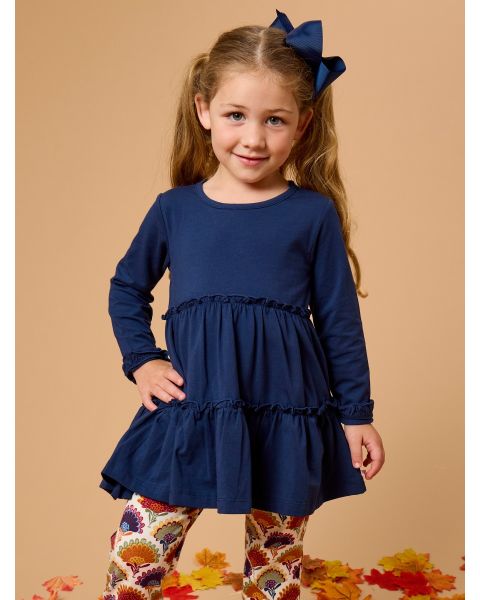 Dark Navy Knit Ruffle Tiered Tunic