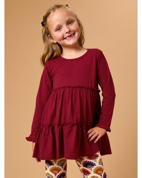Dark Cherry Knit Ruffle Tiered Tunic