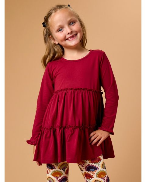 Dark Cherry Knit Ruffle Tiered Tunic