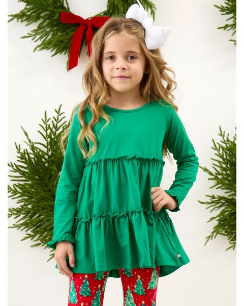 Green Knit Ruffle Tiered Tunic