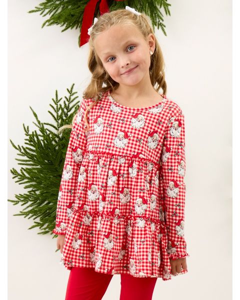 Red Dear Santa Knit Ruffle Tiered Tunic