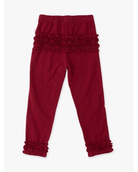 Dark Cherry Ruffle Leggings, with Signature Rear Ruffles