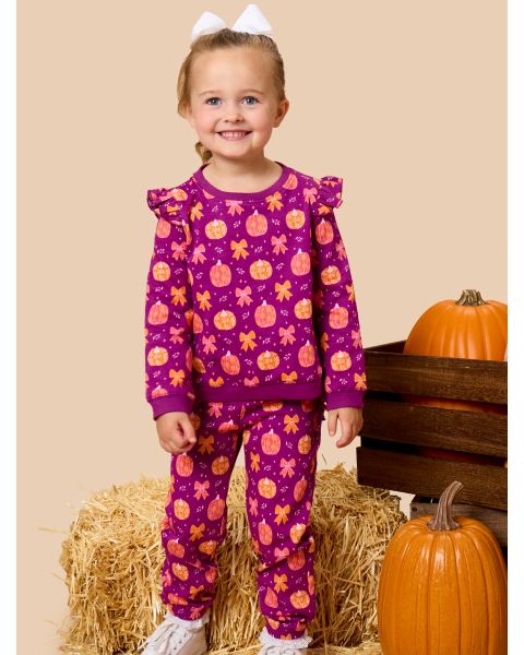 Pumpkin Bow Patch Flutter Sweatshirt Jogger Set