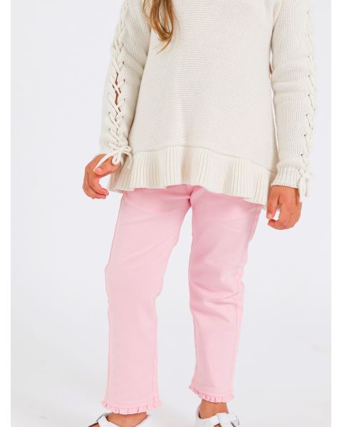 Pink Ruffle Straight Jeans
