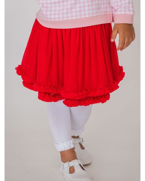 Red Elastic Waist Ruffle Tulle Skirt