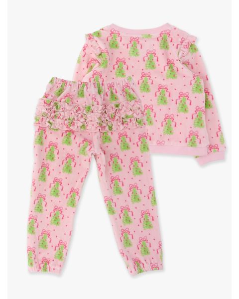 Pink Tree Party Velour Flutter Sweatshirt Jogger Set