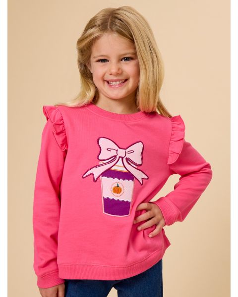 Pink Brew-ti-ful Bow Applique Flutter Sweatshirt