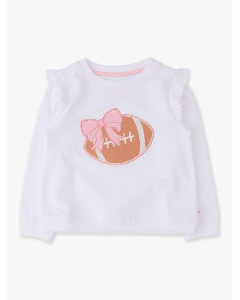 Football Bow White Applique Flutter Sweatshirt