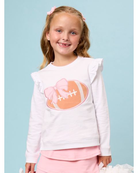 Football Bow White Applique Flutter Sweatshirt