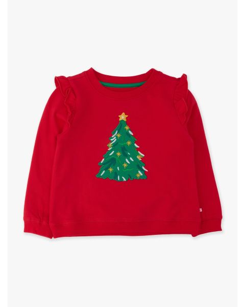 Christmas Tree Red Applique Flutter Sweatshirt