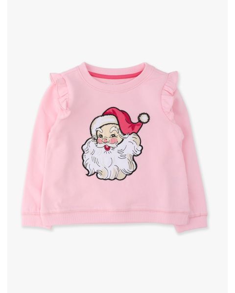 Santa Joy Pink Applique Flutter Sweatshirt