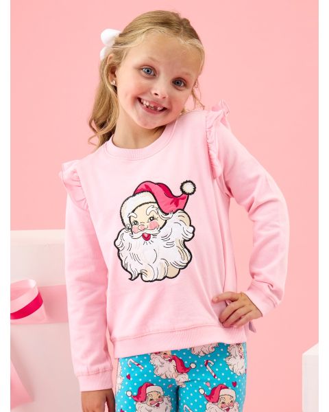 Santa Joy Pink Applique Flutter Sweatshirt