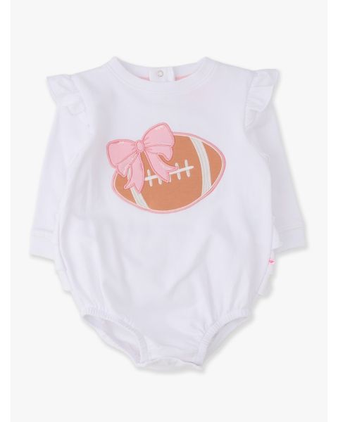 Football Bow White Applique Sweatshirt Bubble Romper