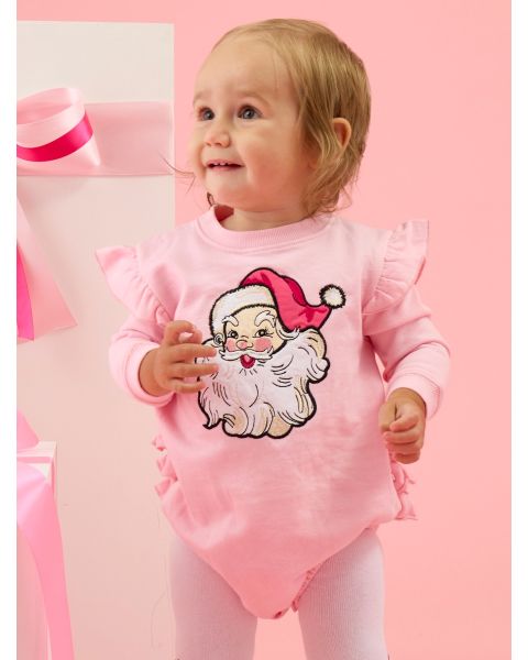 Santa Joy Pink Applique Sweatshirt Bubble Romper