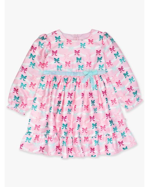 Sparkle Pink Tinsel Tidings Satin Ruffle Bow Dress