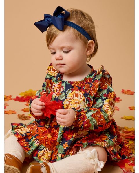 Autumn Blooms Woven Long Sleeve Waterfall Bow Swing Top & Bloomer Set