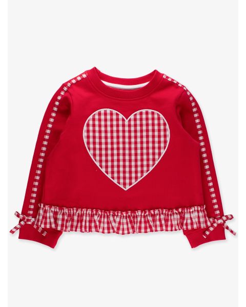 Heart Red Gingham Applique Ruffle Bow Sweatshirt