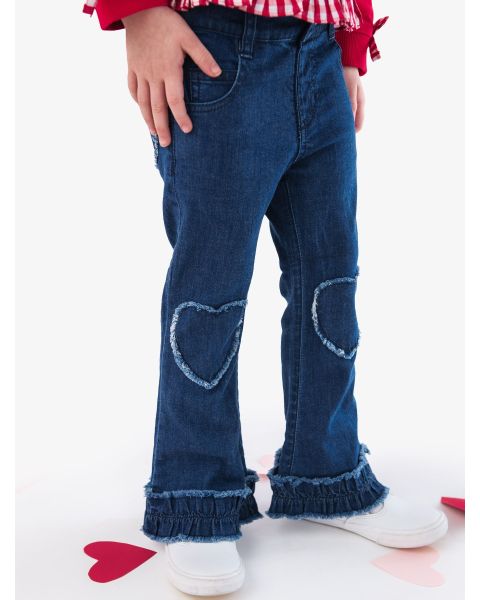 Medium Wash Heart Applique Crop Flare Jeans