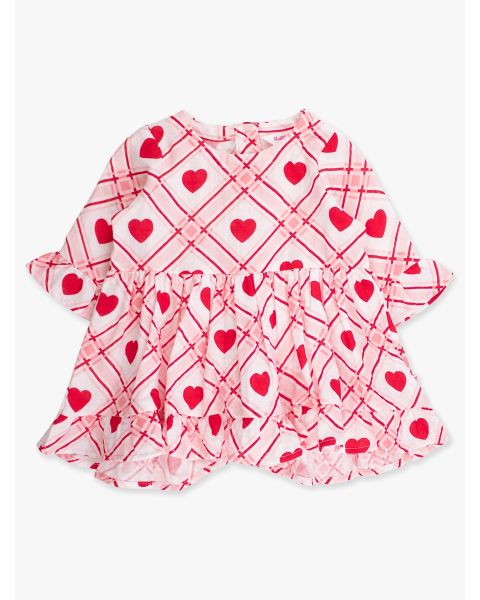 Pink Sweetheart Plaid Cotton Gauze High Low Ruffle Tunic