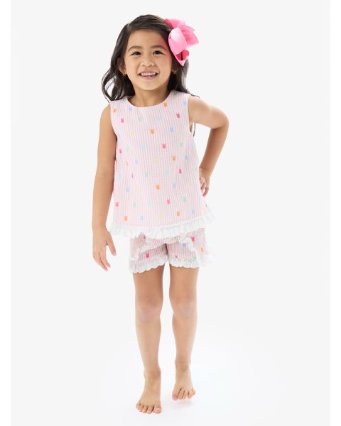 Pink Bunny Stripe Cotton Gauze Swing Top and Short Set